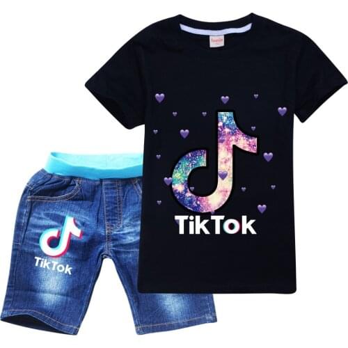 Baby Girls Boys Clothes Set Summer Short Sleeve Letter Printed T-Shirts +Denim Shorts 2pcs/Set Toddler Teenagers Tracksuit 2-16Y