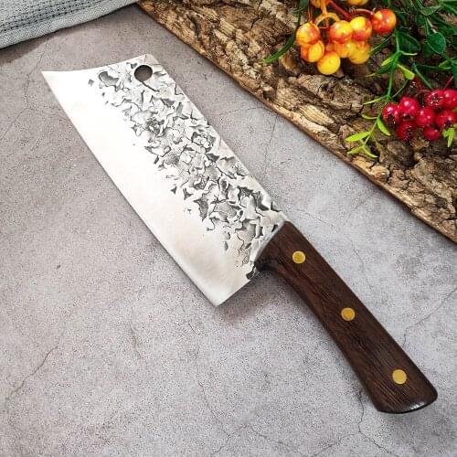 Old Fashion Kitchen Knives Handmade Forged Cooking Knife Chef Slicing Meat Vegetable Butcher Knife Hammer Pattern Forged Knife