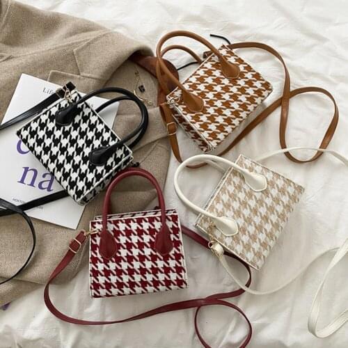 Crossbody Handbag Totes Retro Plaid Women Casual PU Leather Shoulder Purse Female Portable Travel Messenger Top-handle Bag