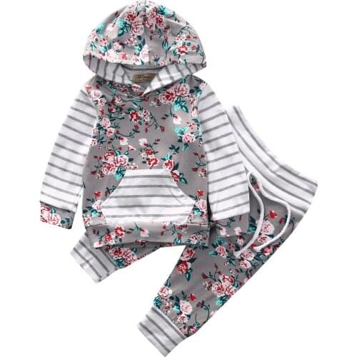 Emmababy Baby Girls Floral Hoodies Clothes Sets Spring/Autumn Long Sleeve Hoodie Tops+Long Pants Baby Girls Clothes