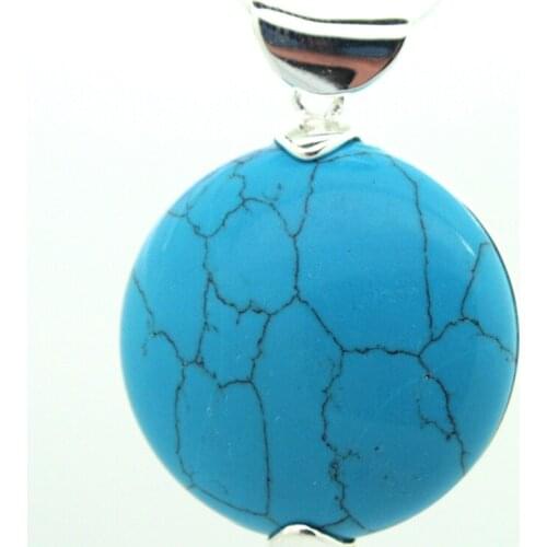 VINTAGE 925 SILVER 30*30mm NATURAL BLUE Turquoise ROUND MARCASITE PENDANT