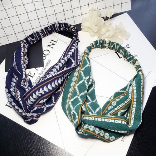 Womens Headband Bohemian Girl Elastic Ribbon Chiffon Cross Floral Girls Hair Accessories Headband