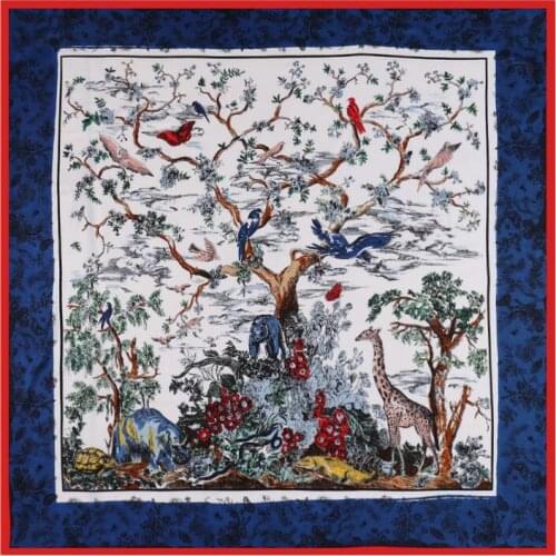 130cm Square Scarf 2019 New Brand Women Twill Silk Scarf Forrest Animal Birds Print Scarf Large Square Scarves Foulard D726