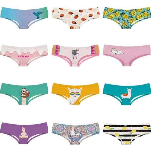 Cute Ladybug Mid-rise Polyester Women Underwear Lemon Ice-cream Girl Briefs Llama Alpaca Theme Pattern Lady Panties