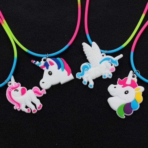 1pcs Best selling childrens jewelry PVC Unicorn Pendant Rainbow Necklace Silicone Collar