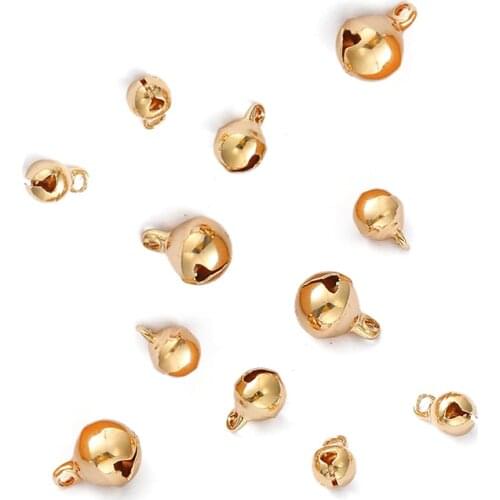 10Pc18K Gold Plated Jingle Bells Pendants Hanging Christmas Ornaments Decorations Party DIY Bracelet Jewelry Craft Accessory