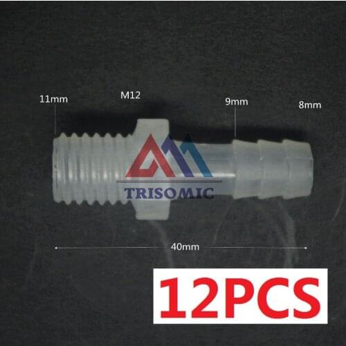 12 pieces 8mm-M12 Straight Connector Plastic pipe Fitting Barbed Connector with thread Material PP Tank Airline Aquarium