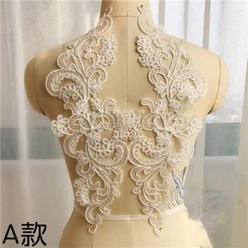 2 Pieces Wedding Dresses Lace Applique Accessories Embroidered Lace Appliques Fabric Ivory White DIY Sewing Material