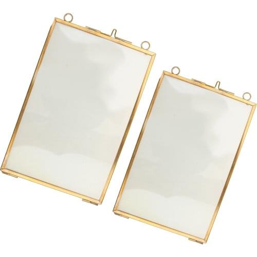 2x Modern Antique Brass Metal Float Portrait Photo Picture Frames 5x7"+4x6"
