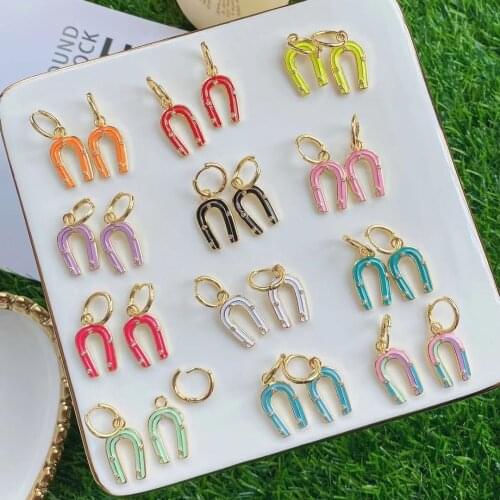 5 Pairs, Gold Enamel U shape hoop earrings for women summer Handmade CZ crystal drop earrings Fashion jewelry wholesale