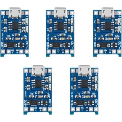 5pcs/lot 5V 1A Micro USB 18650 Lithium Battery Charging Board Charger Module+Protection Dual Functions TP4056