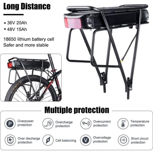 EU US Stock Rear Rack eBike Battery 36V 20Ah 48V 15Ah Electric Bicycle Battery With Layer Luggage for 250W 350W 500W 750W Motor