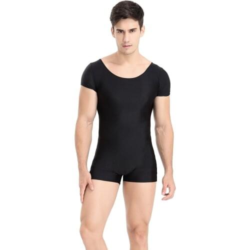 Aoylsiey Short Sleeve Shorty Unitard for Men Workout Leotard Male Gymnastics Bodsuit Biketards Excising JumpsuitDance Wear