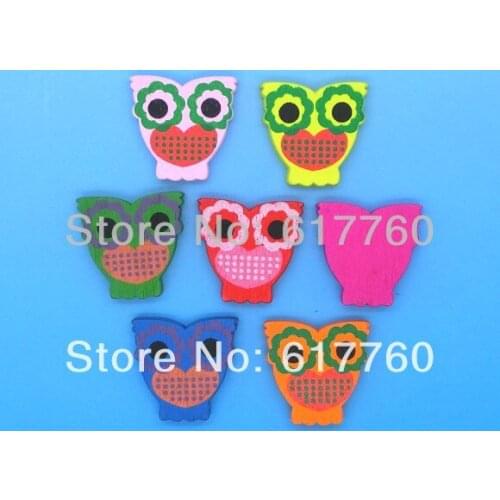 Free shipping -50PCs Randomly Mixed Multicolor Lovely Cartoon Owl Animal Wood Painting Beads 23x23mm, M01302