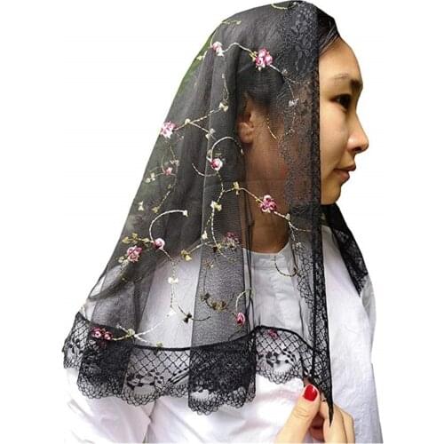 Black white Lace Veil Mantilla for Church Head Covering Catholic Latin Mass Vela mantilla negras Voile Noir Blanc Dentelle