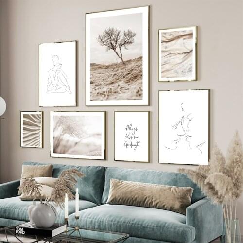 Nature Beige Poster Landscape Canvas Prints Always Kiss Me Goodnight Wall Art Painting Boho Pictures Modern Home Room Decoration