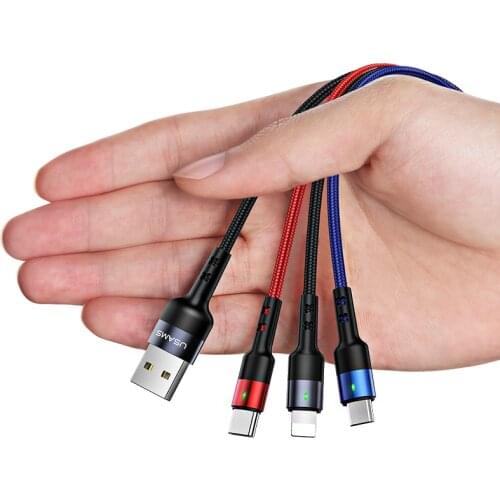 USAMS 4 in 1 USB Cable C Charging Cable Micro USB Charge Cable For Huawei Xiaomi Samsung Iphone Lightning Cable Data Cable U26