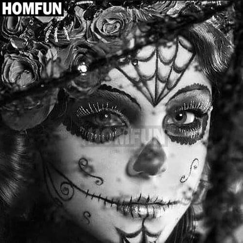 HOMFUN Full Square/Round Drill 5D DIY Diamond Painting "Skull woman" 3D Embroidery Cross Stitch 5D Home Decor A00081