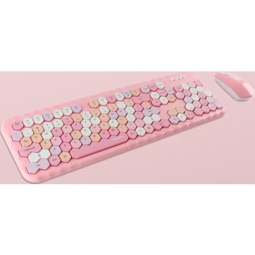 2.4Ghz Wireless Keyboard And Mouse Combination Punk Keycap Ergonomic Keypad Set Multiple Colors Cute Keyboard for PC Laptop