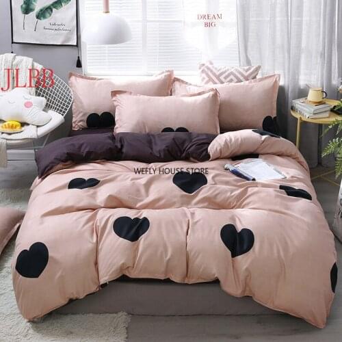 Black heart home bedding set 3/4pcs bed linen set heart printed Duvet cover set classic bed cover sheet pillowcase camel bed set