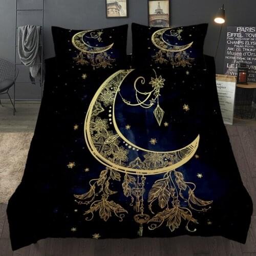 Bohemia Bed Clothes Moon Star Double Queen Bedding Set Luxury Elk Single Twin Full Size Black Duvet Cover Set With Pillow Case