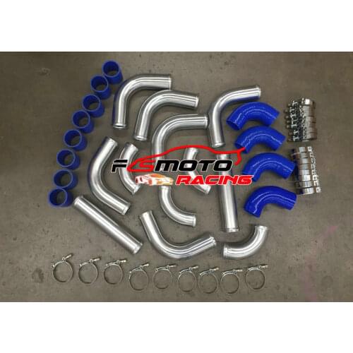 2.5" 64mm Aluminum Intercooler Turbo Piping Pipe Kit + BLUE Hose Kits