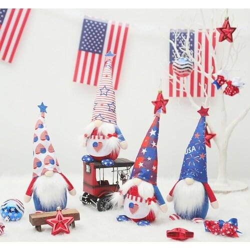 USA National Day Dwarf Doll With Light Stripe Five-star Gnomes Figure Toys Dolls Collection Toys For Kids Birthday Gift