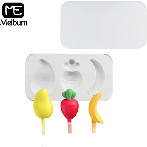 Meibum 3 Cavity Silicone Ice Cream Mold Variety Fruit Shape Ice Lolly Juice Dessert Popsicle Mould Frozen Sucker Tray Make Tools