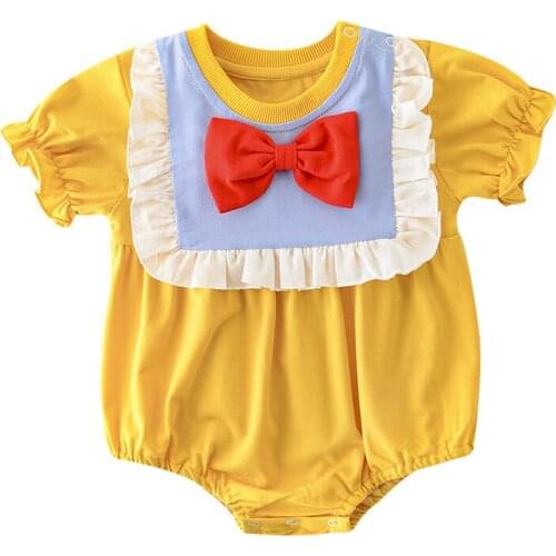 Menoea 2021 New Baby Toddler Girls Patchwork Rompers Fashion Newborn Holiday Style Bowknot Bodysuits Infant Ruffles Clothes 0-2Y