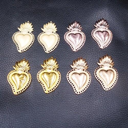 2pcs Golden Color Christian Sacred Heart Metal Pendant Religious Necklace Bracelet Accessories DIY Charm Jewelry Crafts Making