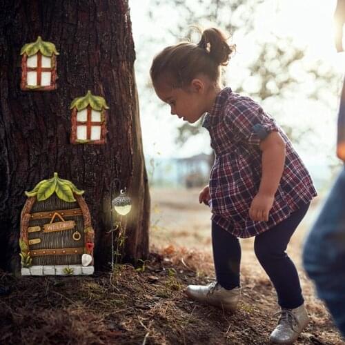 Miniature Fairy Gnome Home Window and Door for Trees Decoration Garden Decorations Window&Light Can Glow in Dark