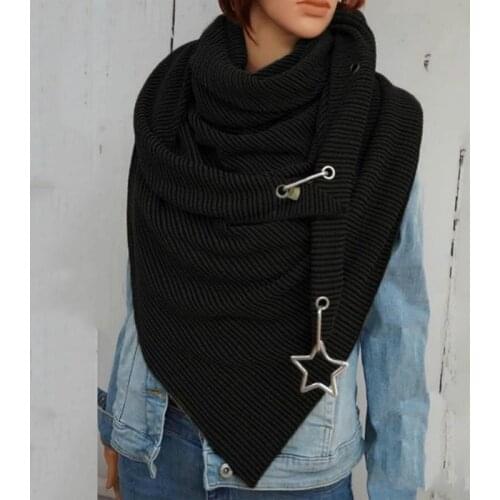 Fashion Winter Women Scarf Solid Star Printing Button Soft Wrap Casual Warm Knitting Scarves Shawls Multi-purpose Shawl Scarf