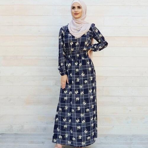 Plaid print Muslim dress female fashion katfan abaya fashion dubai was thin islamic abaya wq1483 prayer service clothing