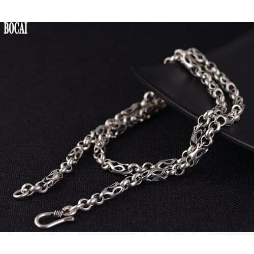 BOCAI Real S925 Silver Jewelry Retro 2021 Trend Fashion Pearl Chain Circle Tank Chain Punk S Hook 5MM Man and Woman Necklace