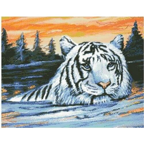 Tiger in water Cross Stitch Kits Animal Needlework 14CT Unprinted Embroidered Top Quality DIY Handmade Decoration sewing kit
