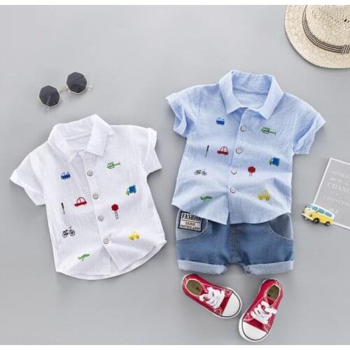 New fashion Baby Full print Vehicle T-Shirt + cowboy Shorts Sets Boys Sport Suits Children cotton summer Sets Kids clothes