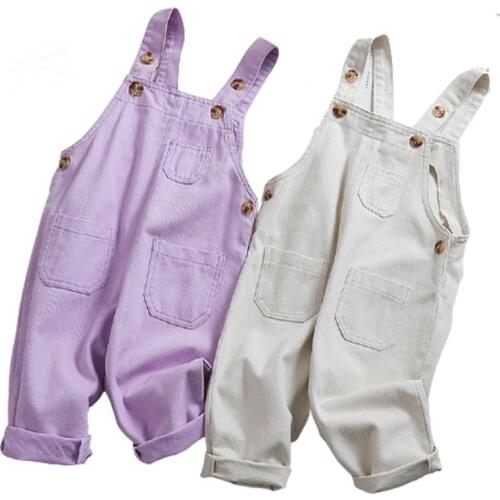 1-3Yrs Baby Autumn Jeans Overalls Infant Long Pant Kids Rompers Baby Girls Jumpsuit Pocket Boys Casual Pants Korean Style