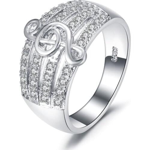 Hot Fashion Artistic Silver Plated Ring Female Notes with Clear Zircon Wide Surface Creative Rings for Women Party Jewelry