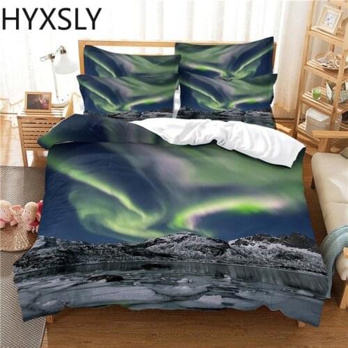 Polar Lights View Bedding Set Natural Scenery 3d Duvet Cover Set Comforter Bed Linen All Seasons Use 100% Polyester Textiles