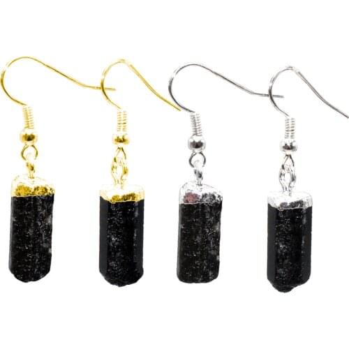 Raw Black Tourmaline Natural Stone Crystal Healing Drop Earrings