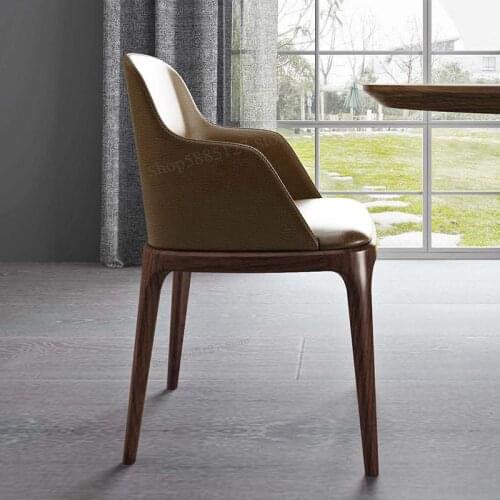 Nordic Ash Solid Wood Dining Chair Walnut Color Modern Minimalist Dining Table Dining Table Chair