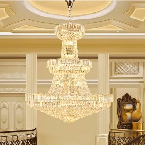 American Crystal Chandelier LED Lights European Modern Chandeliers Lights Fixture Hotel Hall Lobby Stair Big Long Hanging Lamps