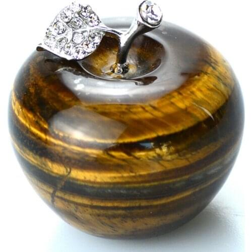 Tiger-Eye Stone Natural Crystal Apple Paperweight Figurine Carved Gift 1pc