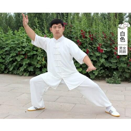 Chinese style Taijiquan clothing cotton silk martial arts training clothes short-sleeved male female performance suit top pants