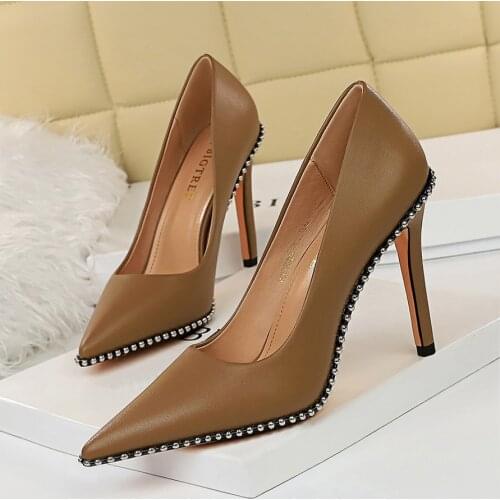 BIGTREE Shoes Rivet Women Pumps Pointed Toe High Heels Suede Women Shoes Sexy Party Shoes Women Heels Women Sandals Stiletto
