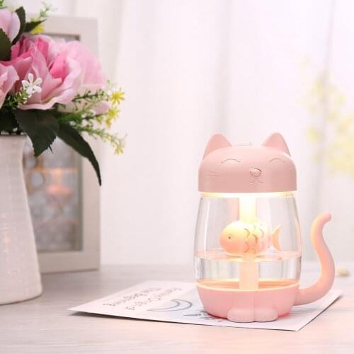 New Portable 350mL Cat Air Humidifier Aroma Essential Oil Diffuser 3In1 USB Fan and Night Light Beautifully Sleep Room No Noise
