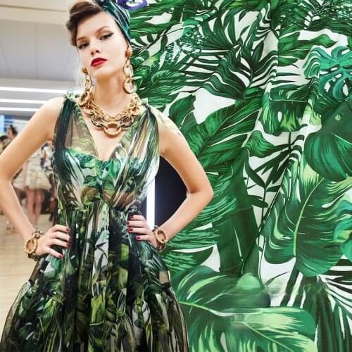Spring new printed fabric European brand tropical jungle green leaves sewing fabric factory shop not out of stock