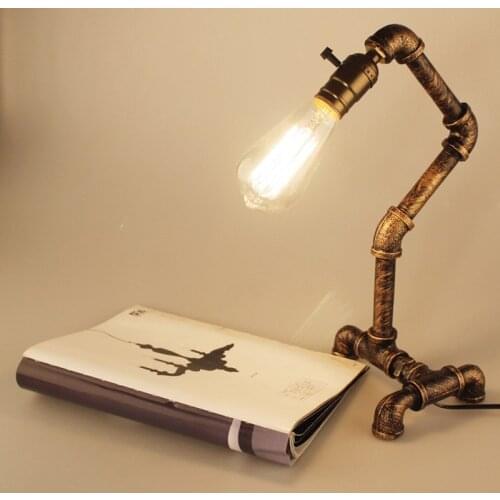 Vintage Bar Counter Table Light Metal Water Tube American Country Rustic industrial Bedroom Table Lamp Study Room Desk Lights