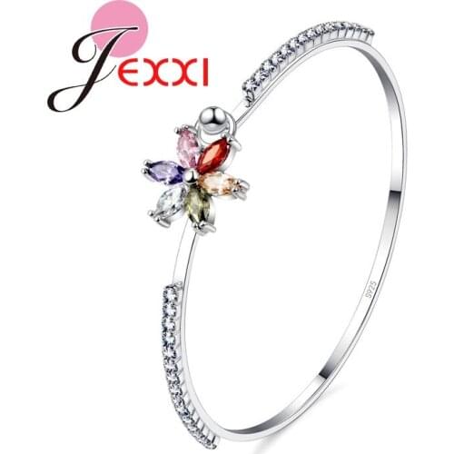 High Quality Flowers Shaped AAA Zircon CZ 925 Sterling Silver Bangles Bracelets For Women Wedding Wristband Accessories