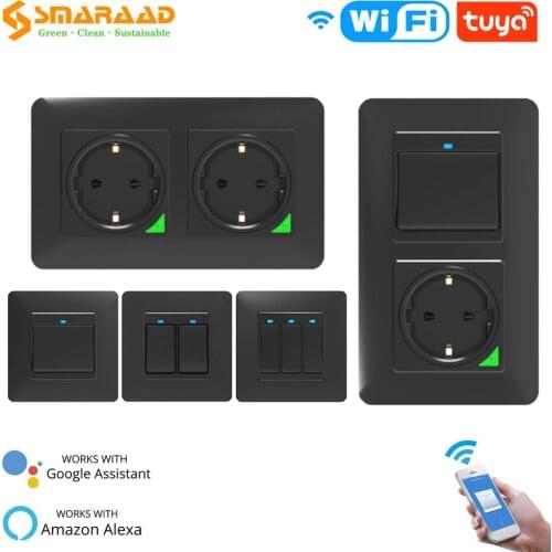 WiFi Smart Light Wall Switch Socket Outlet Push Button DE EU Smart Life Tuya Wireless Remote Control Work with Alexa Google Home